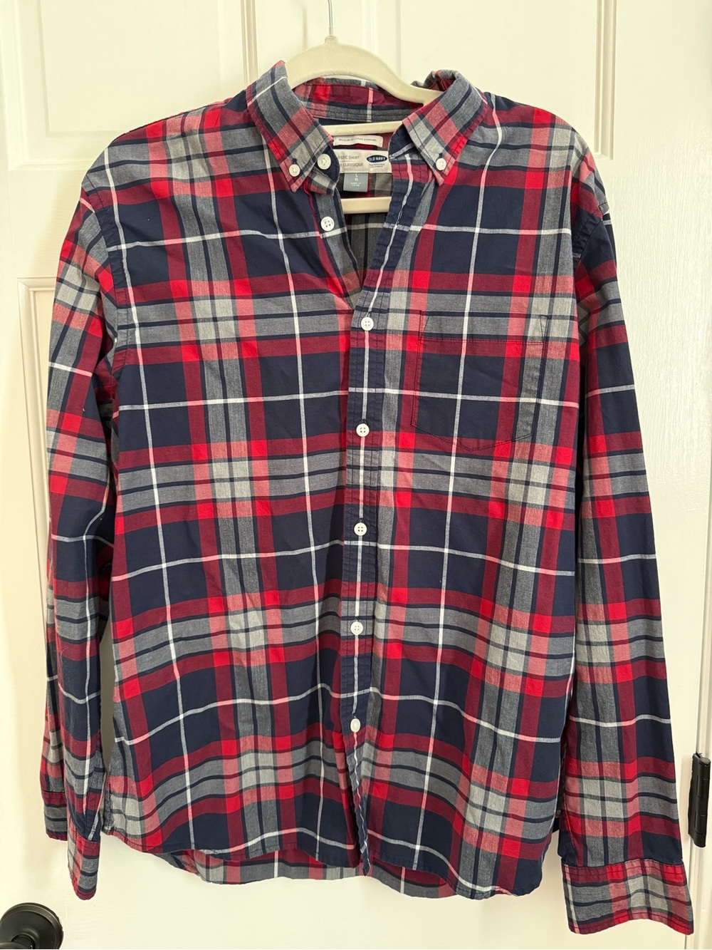 Old Navy Red and Navy Plaid Button-Down Shirt